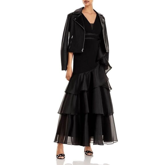 NWT Aidan Mattox Halter Tiered Cascade Ruffle Trumpet Chiffon Mermaid Long Gown - Picture 9 of 16